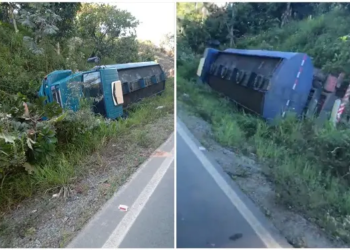 Caminhão de empresa mutuipense tomba carregado de combustíveis entre Algodão e Ibirataia