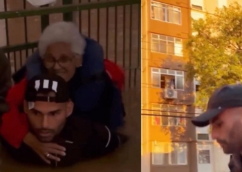 Volante do Internacional é visto resgatando idosa no RS